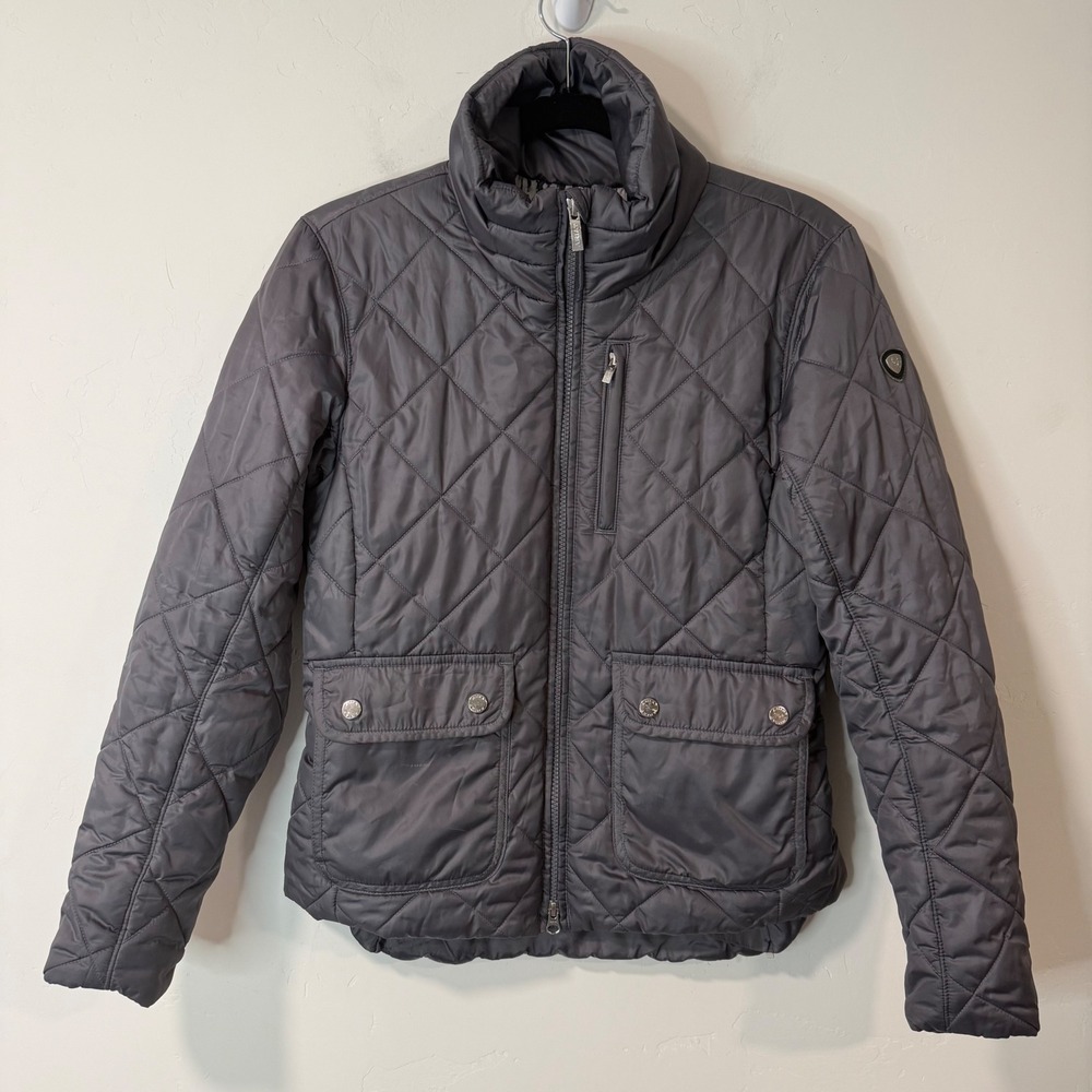 Ariat Womens Quilted Equestrian Jacket Small Gray Full Zip Diamond Puffer